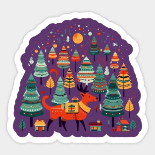 Cute Christmas Cartoon: Reindeer and Trees Sticker